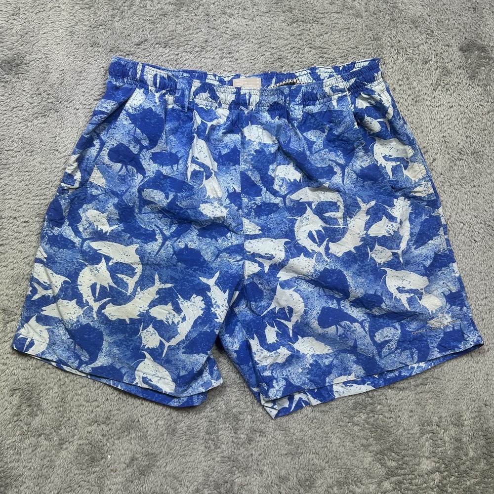 Columbia PFG Super Backcast Shorts Trunks Men's M Blue Fish Print *NO MESH LINER